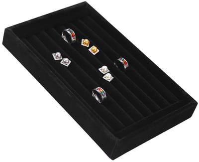 Dailygoods- Ringdisplay 7 Slots - Sieraden Organizer - Ruimtebesparend - Fluwelen Showcase - Houten Houder - Voor Ringen/Oorbellen - Sieradenhouder