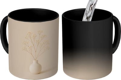 Magische Mok - Foto op Warmte Mokken - Koffiemok - Vaas - Takken - Bloemetjes - Wit - Magic Mok - Beker - 350 ML - Theemok