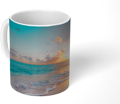 Mok - Koffiemok - Zonsondergang - Strand - Zee - Zomer - Blauw - Mokken - 350 ML - Beker - Koffiemokken - Theemok