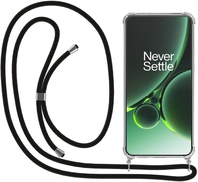 Smartphonica Telefoonhoesje Geschikt voor OnePlus Nord 3 met Koord en Stootrand - Hoesje met Telefoonkoord - TPU Backcover Case Shockproof met Lanyard - Transparant geschikt voor OnePlus Nord 3