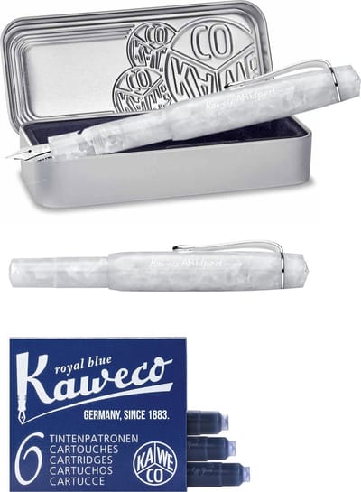 Kaweco - ART SPORT VULPEN - Mineral White - wit-chrome - Extra Breed - Met extra doosje blauwe vullingen