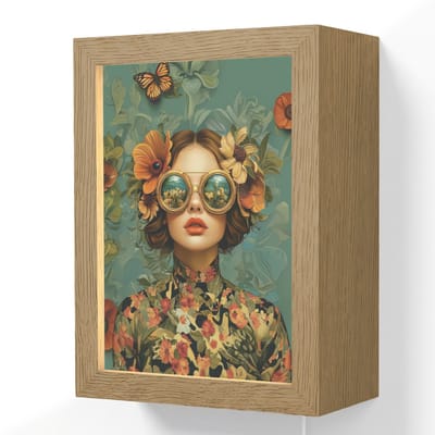 Wandlamp 15x20 cm - Oplaadbaar - Vrouw - Bloemen - Vlinders - Natuur - Vintage - Wandlampen binnen woonkamer - Slaapkamer lamp met kabel - Decoratieve nachtlamp - Vloerlamp snoer