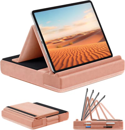 Opvouwbare Tablet Kussenstandaard – Verstelbare Tablet Standaard voor Schoot, Bureau of Bed – Met Stylushouder – Geschikt voor iPad, Tablet en E-reader-Perzik