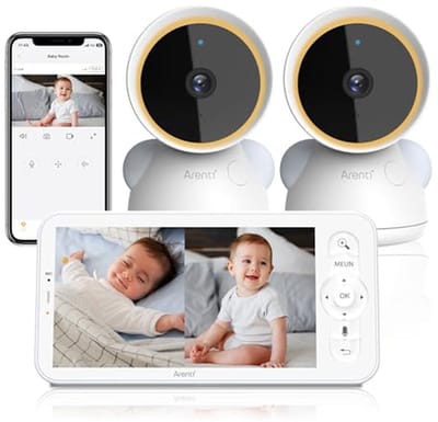 Babyfoon met camera - Baby monitor - Baby bewaken - 2K HD nachtzicht - 5 inch scherm - Wit