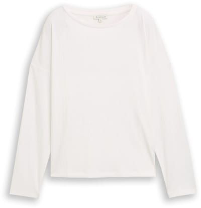 Tom Tailor - Losvallend shirt met lange mouwen en geribde structuur - Maat XL - Whisper White