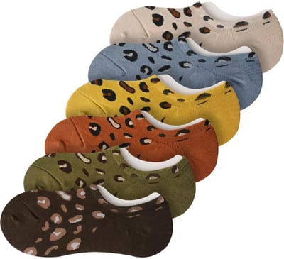 Calzera Dames Sneakersokken - Enkelsokken - Lage Sokken - Dierenprint - Hoogwaardige Katoen - No-Show - 6 Paar - Panter - Maat 35-38