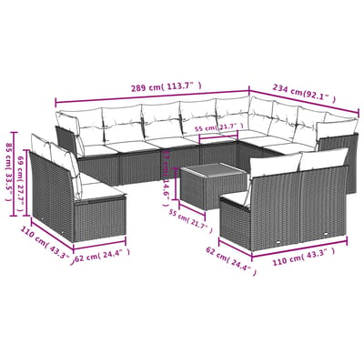 vidaXL - 13-delige - Loungeset - met - kussens - poly - rattan - grijs