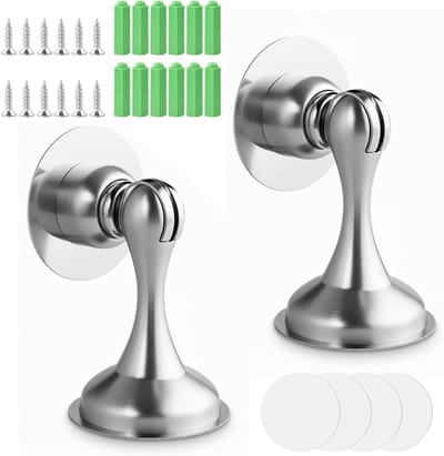 Deurstopper met Magnetische Bevestiging - 2 Stuks RVS, Zelfklevend en Inclusief Schroeven voor Thuis, Kantoor en Tuin