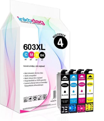 Inktdag inktcartridges voor Epson 603XL, Epson 603 multipack van 4 kleuren voor Epson Expression Home XP-2105 XP-3100 XP-3105 XP-4100 XP-4105 XP-4155 Workforce WF-2830DWF WF-2835DWF
