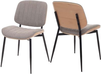 Set van 2 eetkamerstoelen MCW-O44, keukenstoel Stoel, gebogen hout stof (370g/m²) Oeko-Tex MVG ~ natuurlijk, lichtgrijs