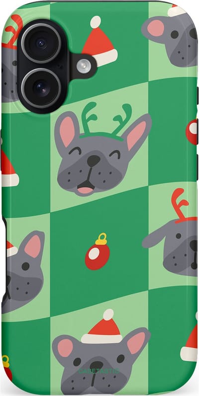 Casetastic hoesje geschikt voor Apple iPhone 17 - MagSafe - Dubbellaagse bescherming - Schattige Kersthondjes - Fashion Case - Groen Grijs