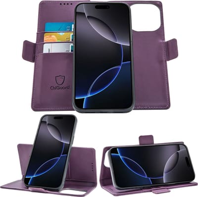 Geschikt voor Apple iPhone 16 Pro - Book Case Hoesje - Uitneembaar Hoesje - Magnetische Sluiting - Portemonnee Paars