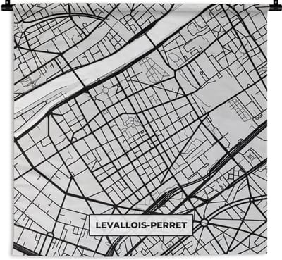 Wandkleed - Wanddoek - Frankrijk - Levallois-Perret - Stadskaart - Plattegrond - Kaart - 180x180 cm - Wandtapijt