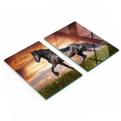 Set van snijplanken van gehard glas met paardenprint, 2x40x52 cm