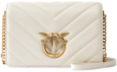 PINKO Leren Schoudertas Love Click Classic Sheep Nappa Big Chevron White - Antique Gold Crème