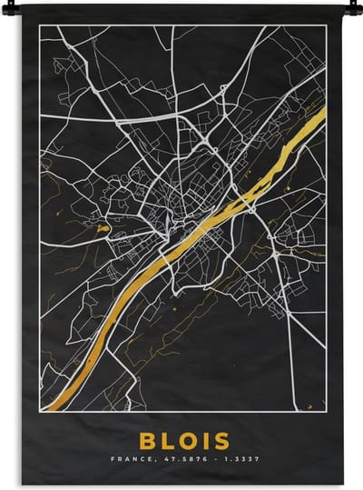 Wandkleed - Wanddoek - Stadskaart – Blois - Plattegrond – Kaart – Frankrijk - 120x180 cm - Wandtapijt