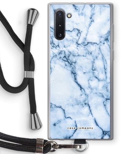Case Company® - Hoesje met koord geschikt voor Samsung Galaxy Note 10 hoesje met Koord - Blauw marmer - Telefoonhoesje met Zwart Koord - Bescherming aan alle Kanten en Over de Schermrand