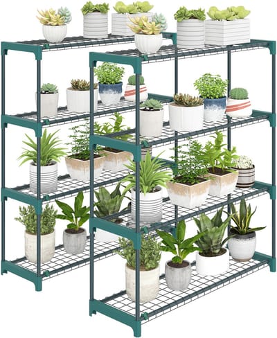 Outsunny Bloemenstandaard set-Staal, kunststof-90L x 28B x 104H cm-Donkergroen