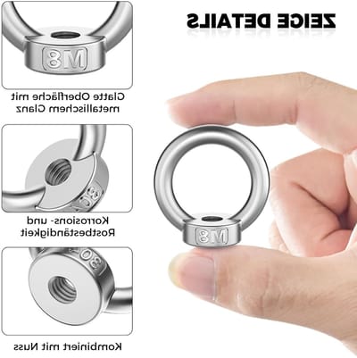 Ringmoeren M8 - 10 Stuks - Roestvrijstalen Ringmoeren voor Hefaccessoires en Bevestigingselementen