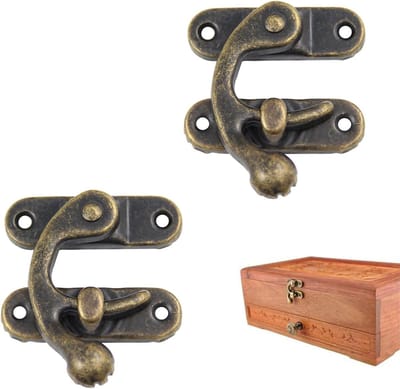 Antieke Bronzen Sluitingen voor Houten Sieradenkist - Decoratieve Haak en Hangslot Set van 2 Stuks met Latch Mechanisme en Vintage Uiterlijk