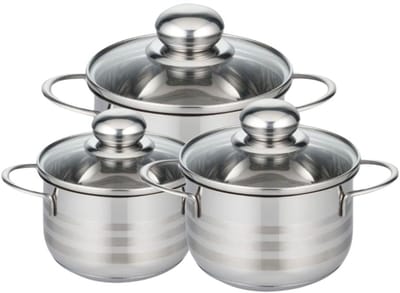 Set van 3 kookpotten 12, 14 en 16 cm van roestvrij staal zonder PFAS Elo Brillant