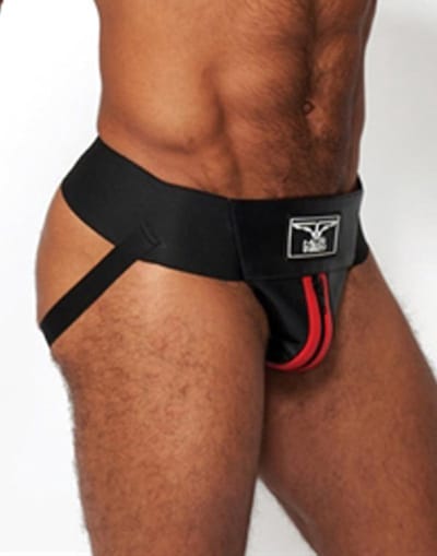 Mister b leather premium jockstrap black/red med