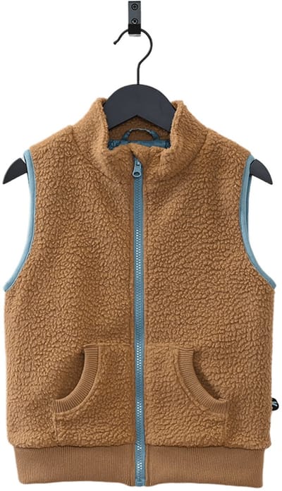 Ducksday - fleece bodywarmer voor kinderen - teddy sherpa - unisex - camel bruin - petrol blauw - maat 98/104 - 4 jaar
