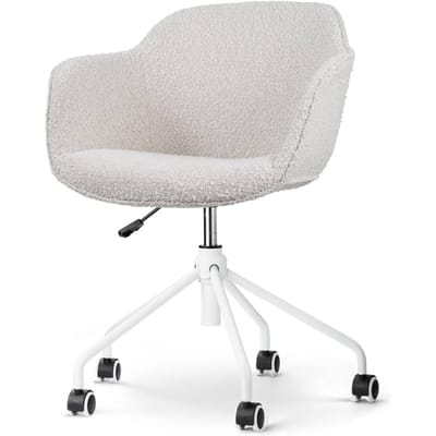Nolon Nout-Mare Bureaustoel Bouclé Beige - met Armleuning - Stof - Wieltjes - Wit Onderstel