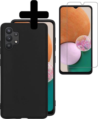 Hoesje - Met Screenprotector - Geschikt voor Samsung Galaxy A13 4G - Sterk & Shockproof - Back Cover - Siliconen Case - Telefoon Hoes - Telefoonhoesjes - Zwart