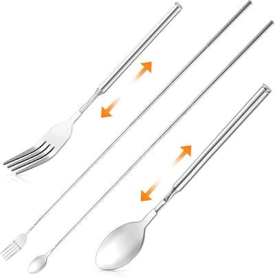 Uittrekbare Vork en Lepel Set - Telescopisch Bestek voor BBQ, Diner en Fruit - Roestvrij Staal