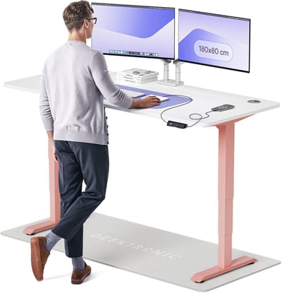 Desktronic HomePro Zit-sta Bureau Elektrisch In Hoogte Verstelbaar, 180x80 cm Roze/Wit, Stille Dubbele Motor, Hoogte 62-126cm