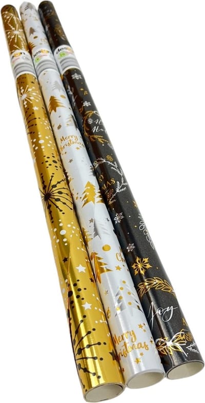 Elegant Metallic cadeaupapier - Kerstpapier inpakpapier voor Kerst - 2 meter x 70 cm - 3 rollen