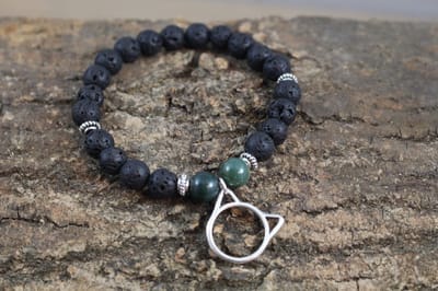 GoedeDoelen.Shop | Armband Lava Cat Mosagaat | Katten Armband | Poezen Armband | Natuurstenen armband | Lava | Mosagaat | Uniek | Handgemaakt | Cadeau | Wellness-House