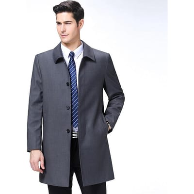 Trenchcoat Heren Middellang Papa's Jas Reverskraag Jas Mode Casual Effen Kleur Top Heren M gray