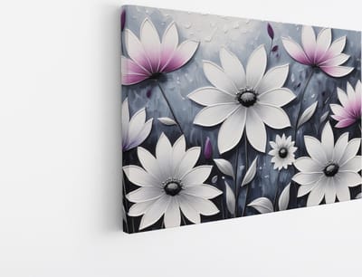 Saammp Canvas Schilderij - grijs - paarse - Bloemen - Abstract - 30x20 - Foto op canvas - Wanddecoratie - Muurdecoratie Woonkamer - Kantoor Decoratie