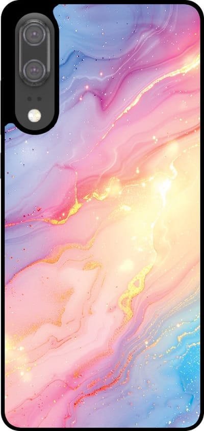 Smartphonica Telefoonhoesje Geschikt voor Huawei P20 met Regenboog Glitter Marmer Opdruk - TPU Backcover Case Rainbow Glitter Marble Design geschikt voor Huawei P20