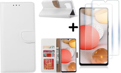Hoesje Geschikt Voor Samsung Galaxy A42 5G hoesje bookcase Wit - Galaxy A42 wallet case portemonnee - A42 book case hoes cover - 2X screenprotector / tempered glass