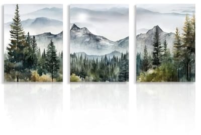 Moderne Aquarel Bos Schilderij 3-Pakket - Decoratieve Posters voor Kantoor en Woonkamer
