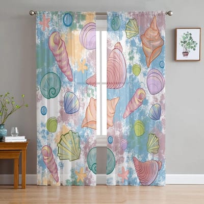 Kaurischelp Zeester Schroef Kleurrijke Slaapkamer Transparante Vitrage Vakantiedecoratie Raam Voile Tule Gordijn 135W x 114H(cm) gray