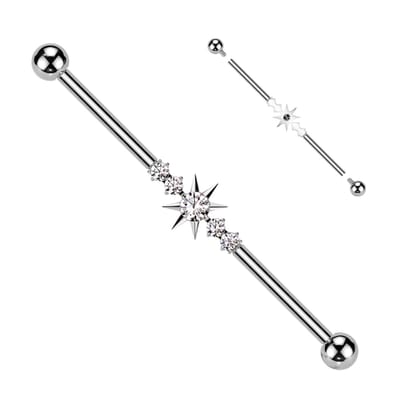 Industrial piercing titanium ster met steentjes - zilver - LMPiercings