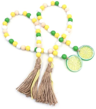 Dailygoods- Parelslinger 71 cm - Houten Kralen - Jutekwasten - Decoratie - Zomer - Rustiek - Decoratieslinger