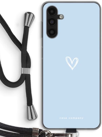 Case Company® - Hoesje met koord geschikt voor Samsung Galaxy A13 5G hoesje met Koord - Klein Hart Blauw - Telefoonhoesje met Zwart Koord - Bescherming aan alle Kanten en Over de Schermrand