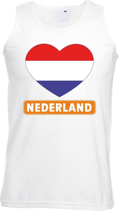 Nederland singlet shirt/ tanktop met Nederlandse vlag in hart wit heren S