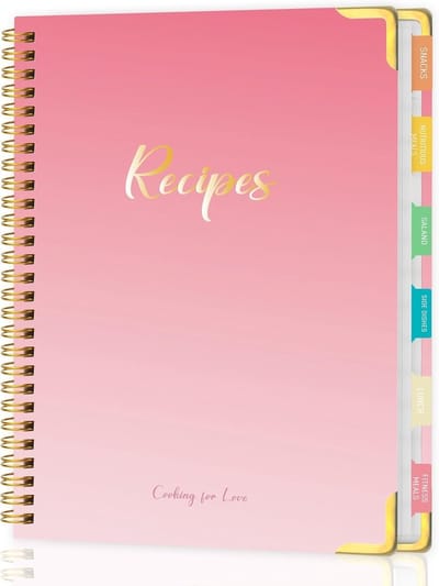Dailygoods- Recept Planner A5 - Blanco Receptenboek - Spiraalgebonden - Waterdichte PVC-hoes - Kookkunsten Organiseren - 2 Tabstickers