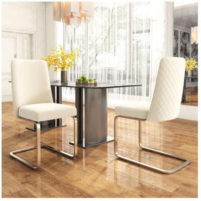 Chaises de salle à manger - MUVOE - Ensemble de 2 - Velours beige - Dossier en diamant - Pieds en métal beige