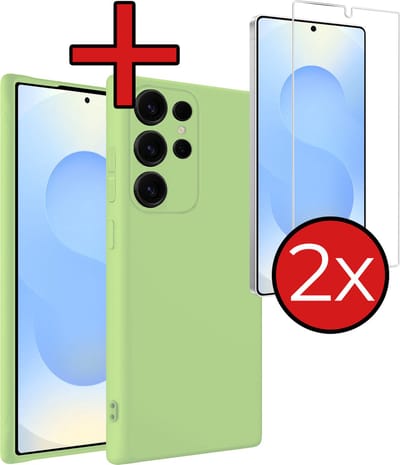 Hoesje - Met 2x Screenprotector - Geschikt voor Samsung Galaxy S25 Ultra - Sterk & Shockproof - Telefoon Hoes - Back Cover - Siliconen Case - Telefoonhoes - Groen