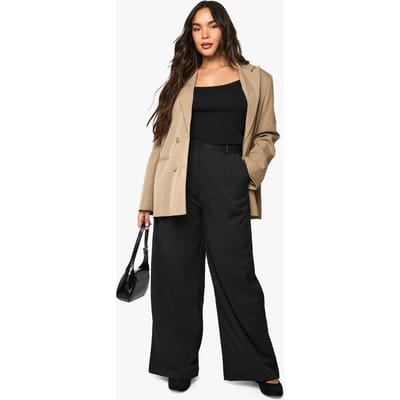 boohoo Dames Plus Extreme Geplooide, op maat gemaakte broek met wijde pijpen | Zwart | Maat: 44
