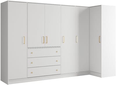 Vente-unique Hoekkast met 6 deuren en 3 lades - L311 cm - Wit - LIZANDRO