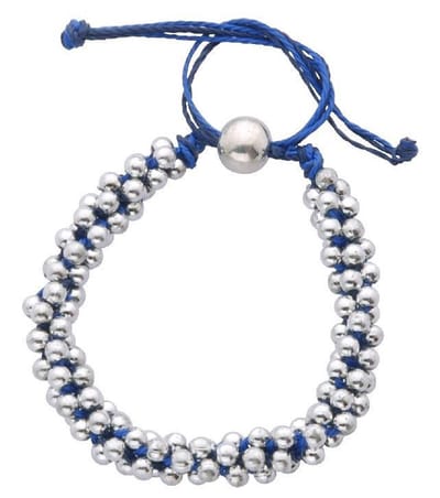 Behave - Armband - Blauw Koord met zilverkleurige bolletjes