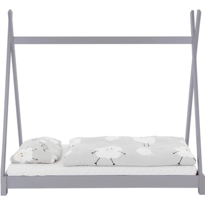 Kinderbed Tipi 70x140 cm lichtgrijs gemaakt van grenenhout incl. matras H-10cm houten bed met lattenbodem ML design